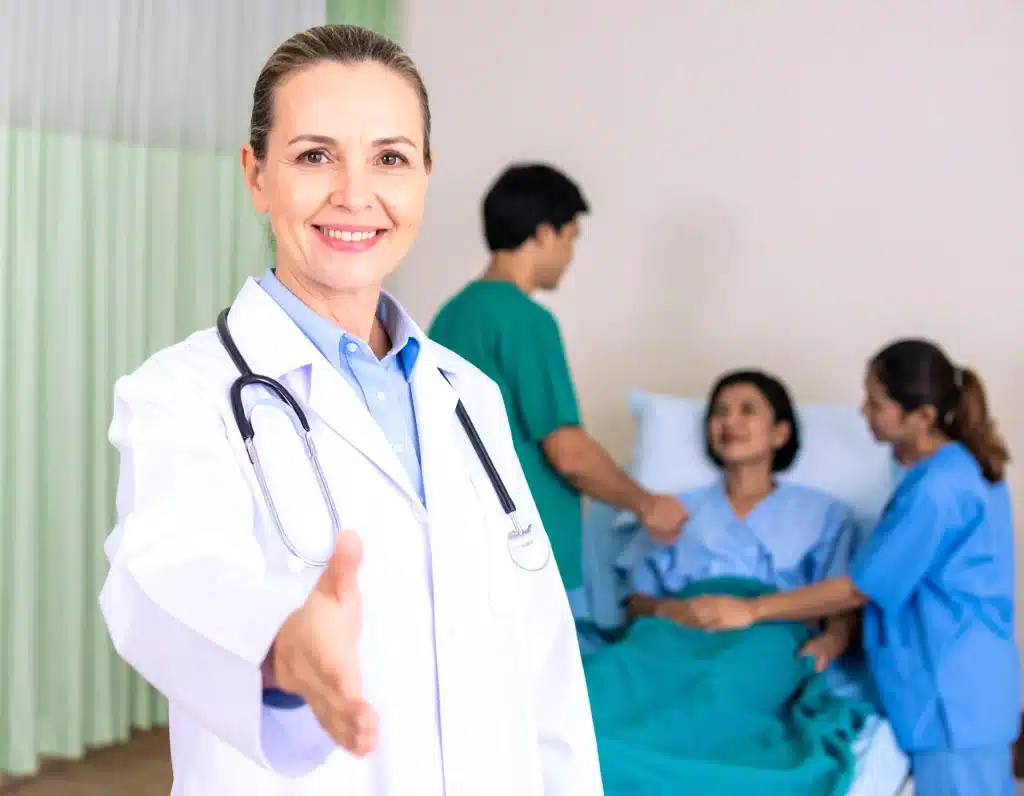 Infectious disease physicians conducting hospital rounds