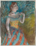 Edgar Degas, The Singer in Green, 1884, Pastel on light blue laid paper. 60.3 × 46.4 cm (23.75 × 18.25 in). Metropolitan Museum of Art, New York, New York, USA.
